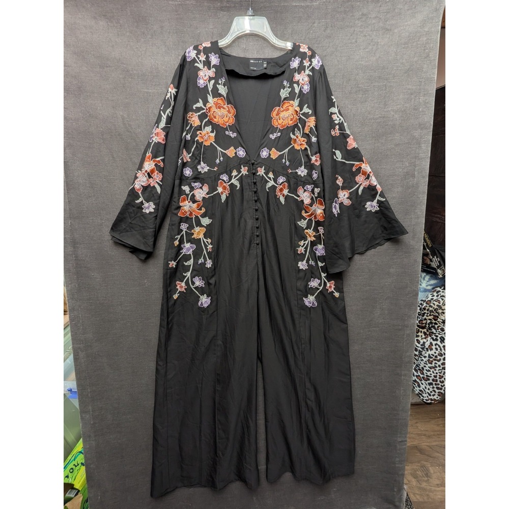 ASOS Design Black Pants Romper Jumpsuit One Piece Plunging Neckline Size 16